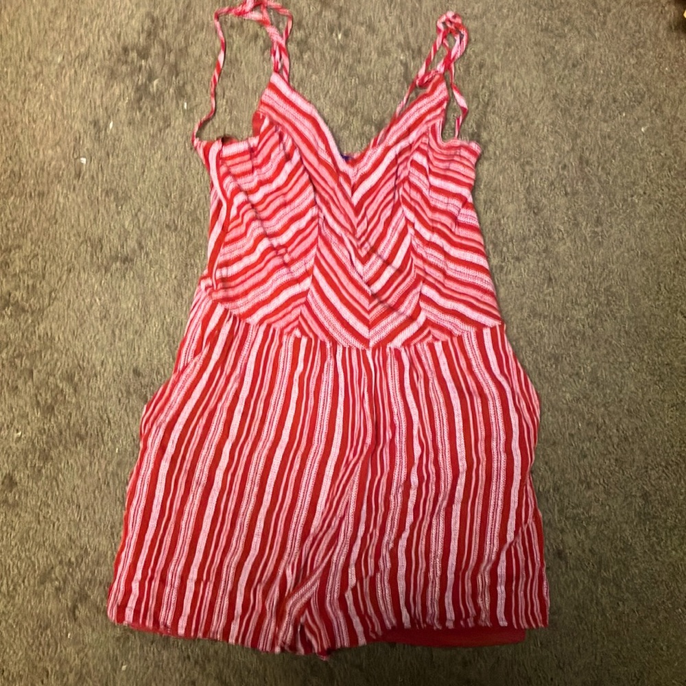 Romper Small by One Clothing It’s lined red striped 2 pockets EUC